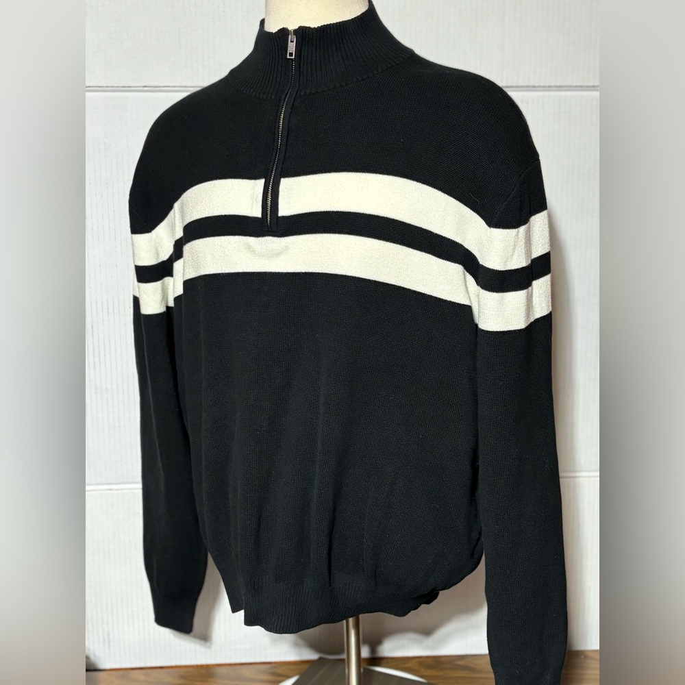 Tommy Hilfiger Black Stripe 1/4 Zip Sweater Size XXL 28” L 24” p2p like new